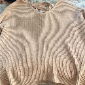 Braided back blush colored women’s sweater
